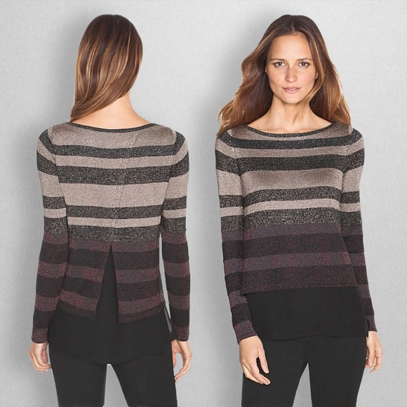 White House Black Market Sweaters - WHBM Metallic Striped Fly Away Back Sweater Size S